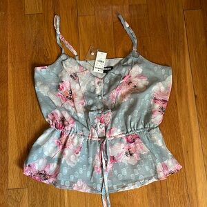 NWT EXPRESS GREEN FLORAL CAMI BABYDOLL TOP SMALL